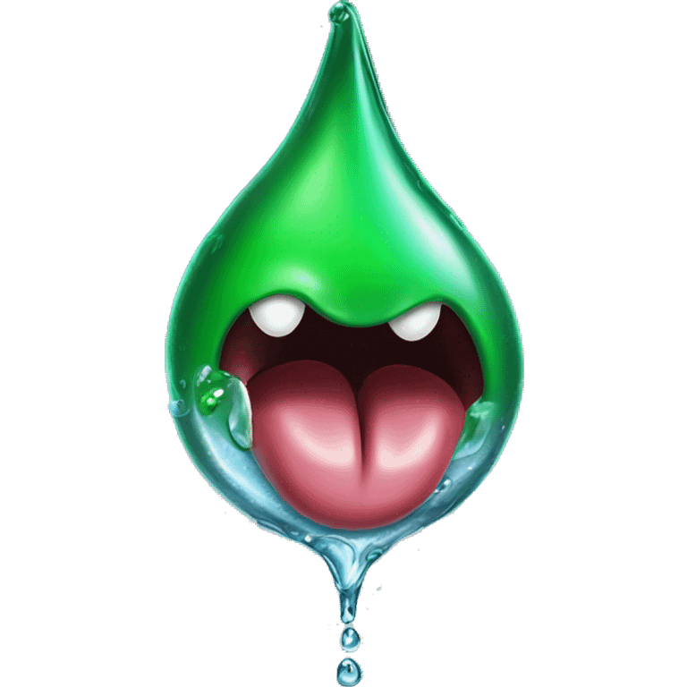 a green drop of liquid landing on a tongue emoji