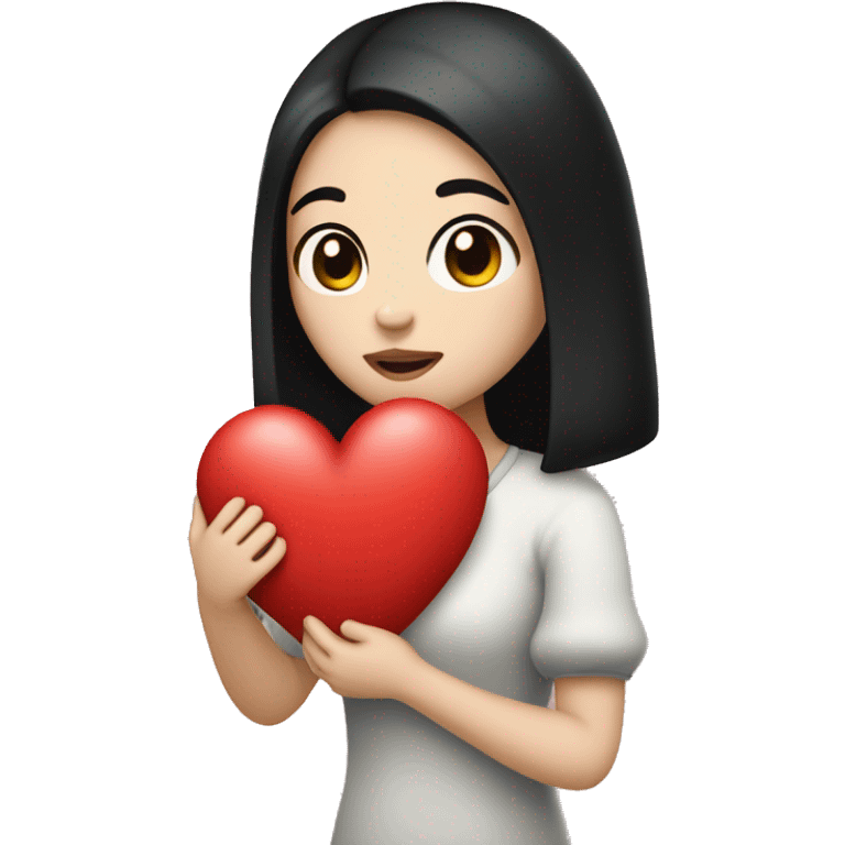 Pale girl with black hair holding heart in her hands  emoji