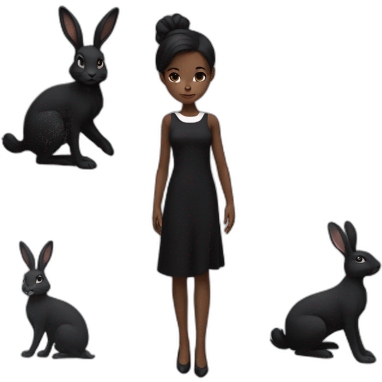 elegant girl in black dress white skin black hare without rabbits emoji