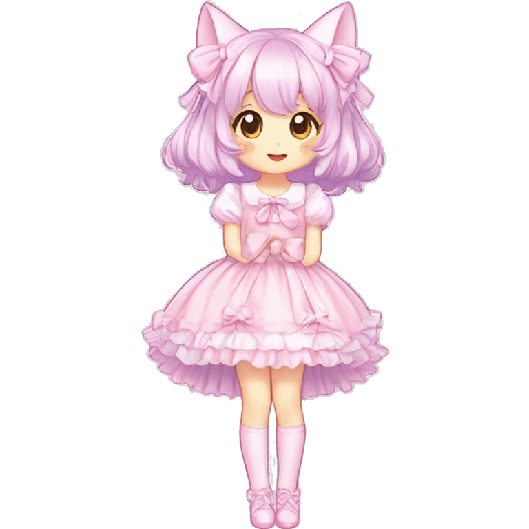 Shiny Blushing Cute Romantic Kawaii Beautiful Pastel Lolita Anime Catgirl Trending Style Cottagecore Pastelcore  full body emoji