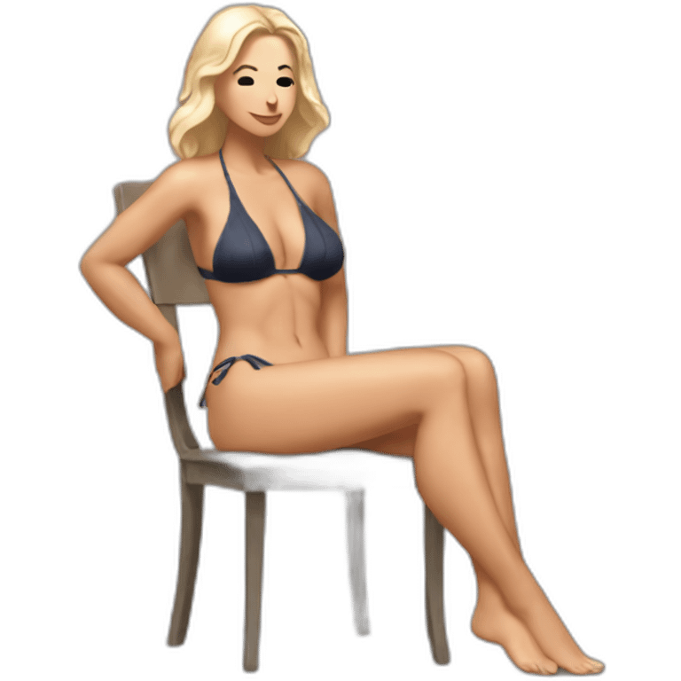 sexy 45th president of the USA wearing string bikini acting out that scene from basic instinct sitting facing forward legs apart(full body, ios17, sitting legs spread apart) emoji