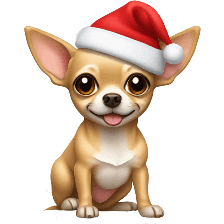 Tan chihuahua with a Santa hat emoji