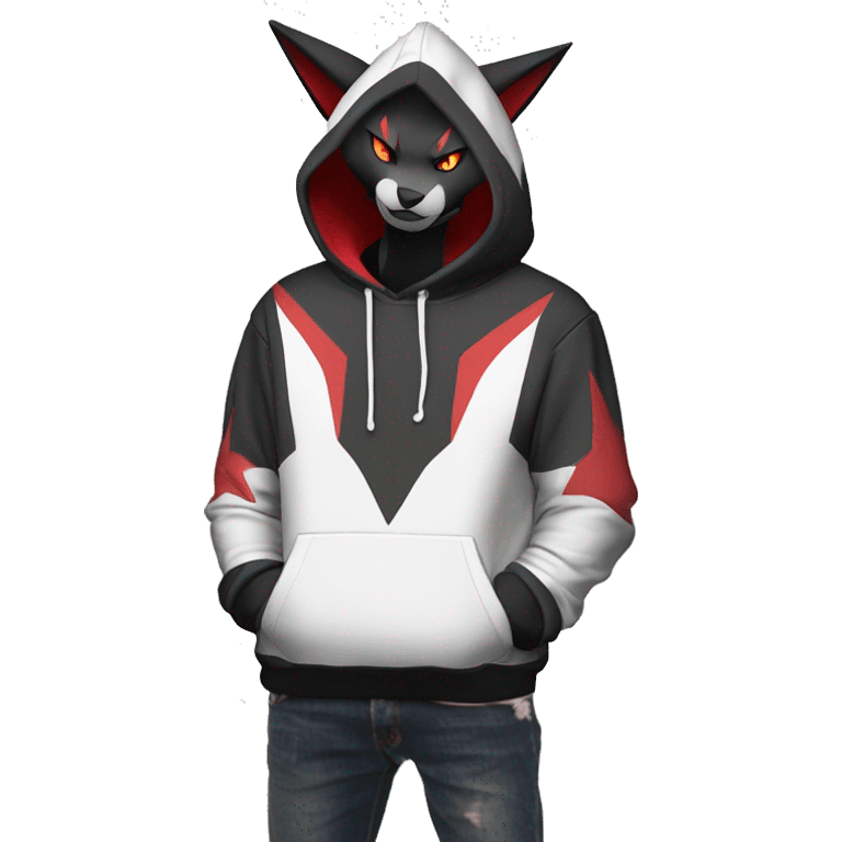 Edgy Cool Anthro Zoroark-Zangoose-Litten Fakemon Fursona Hoodie Full Body emoji