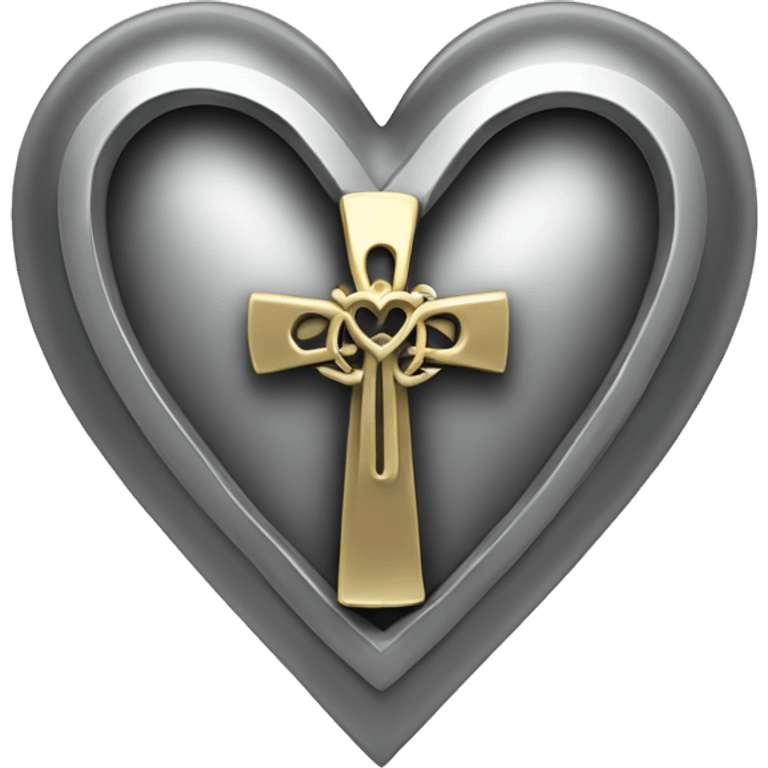 Silver heart shape with ankh in the center emoji