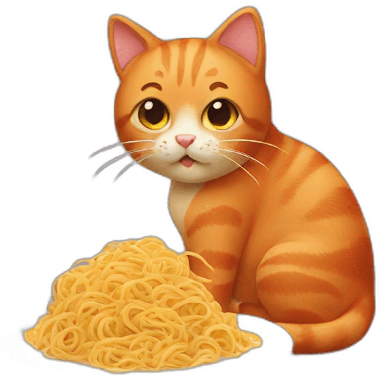 Red cat with pasta emoji