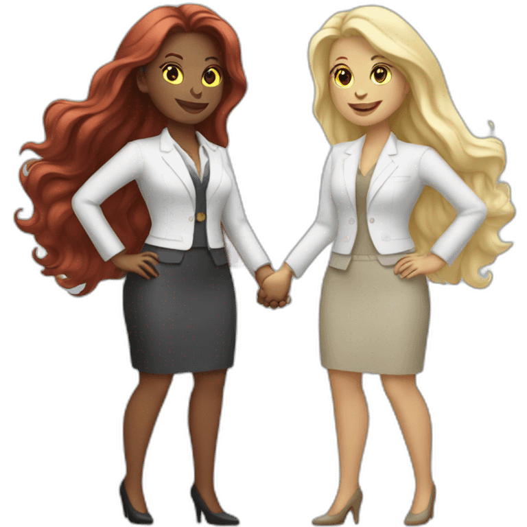 two white business women with different hair colors from each other shaking hands full bodies emoji