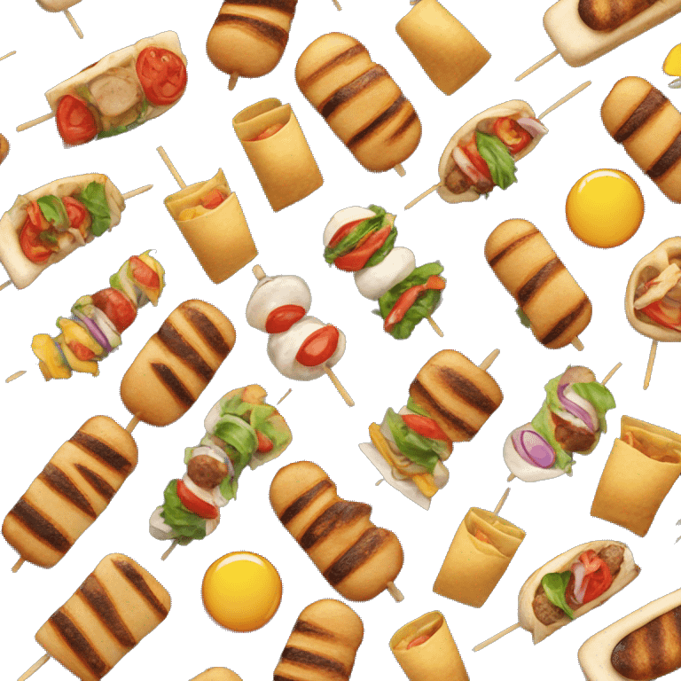 An emoji of popular street food items, such as grilled kebabs, sandwiches, or snacks, representing vibrant and casual eating experiences emoji