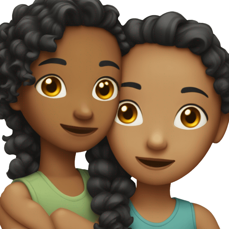 2 girls, one with black curly hair and one with ginger hair hugging emoji