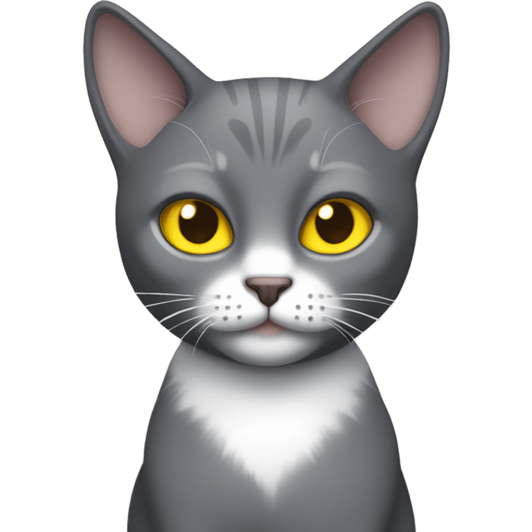 Grey cat with white patch on neck and yellow eyes  emoji