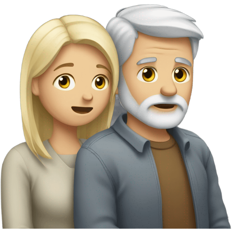 Blonde female friend comforting grey haired bearded male friend emoji