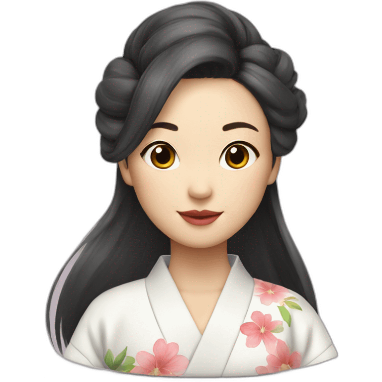 Femme au cheveux long asiatique avec un kimono blanc emoji