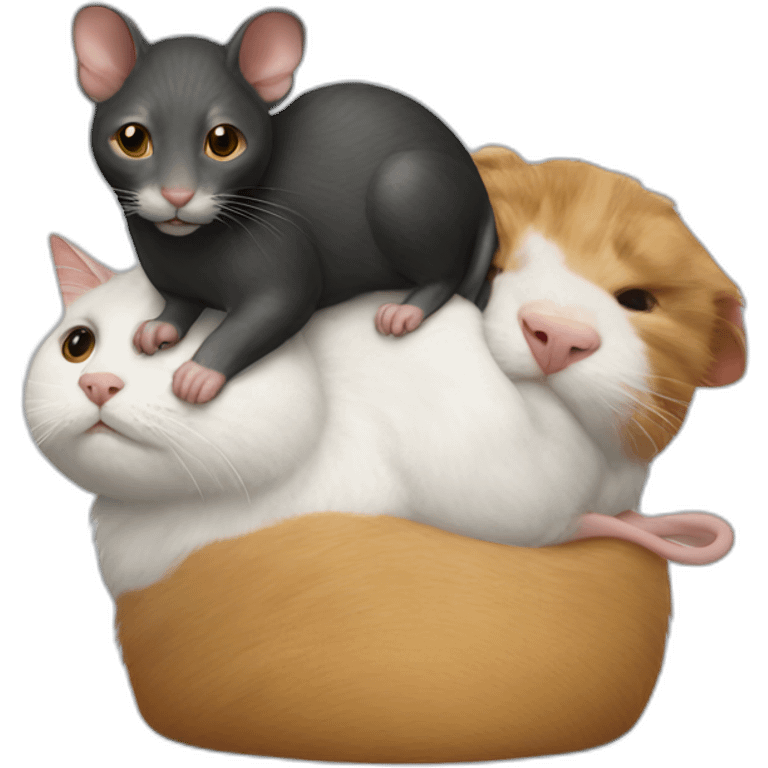 rat on top of cat on top of dog emoji