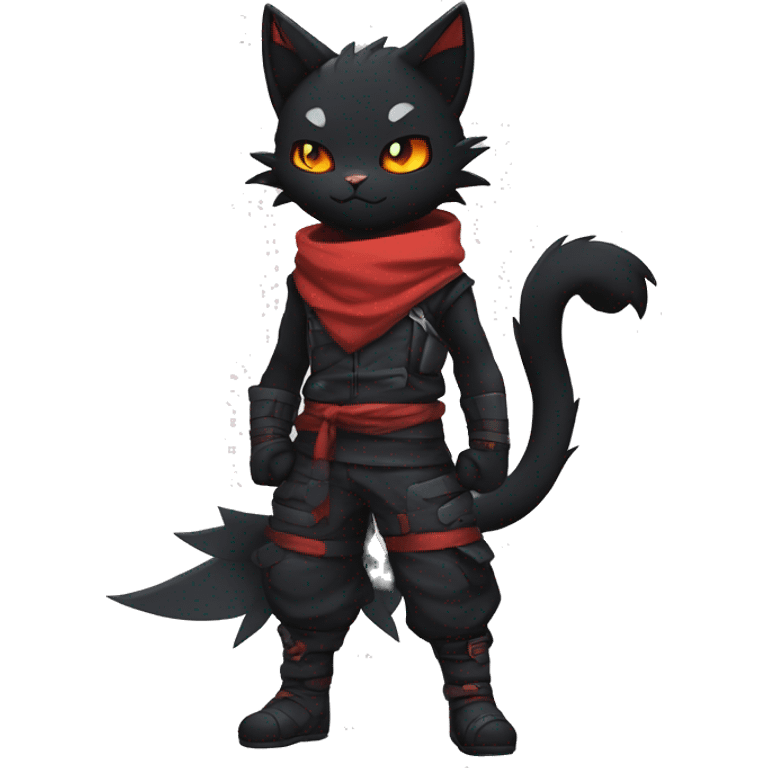 Edgy Shy Anthro Ninja boyish cool pretty dark black Litten-Pokémon-cat-fursona-animal techwear emoji