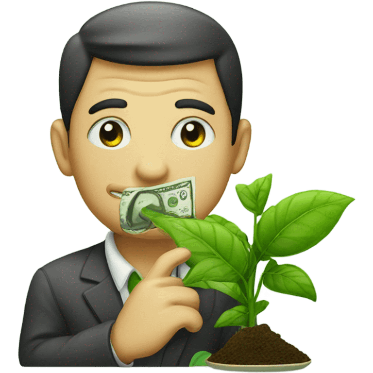 Cheeky money eating a green plant emoji