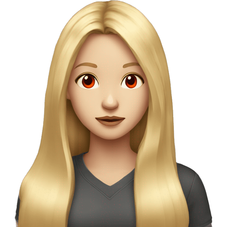 girl with long blonde hair, red eyes and face cybernetics emoji