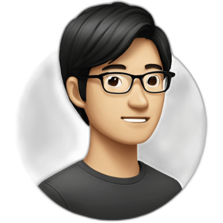 Asian 20 years old software engineer with glasses and Tim Cook black hair emoji