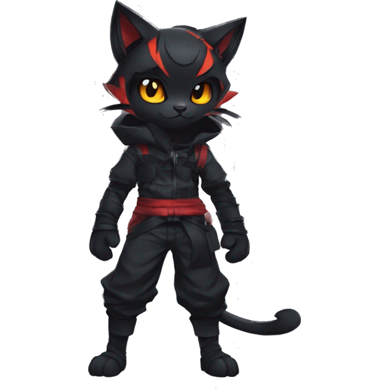 Edgy Shy Anthro Ninja boyish cool pretty dark black Litten-Pokémon-cat-fursona-animal techwear emoji