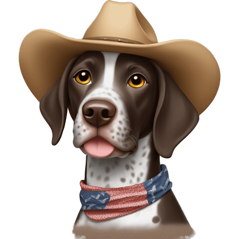 German shorthair pointer wearing Cowboy hat and bandanna around neck emoji