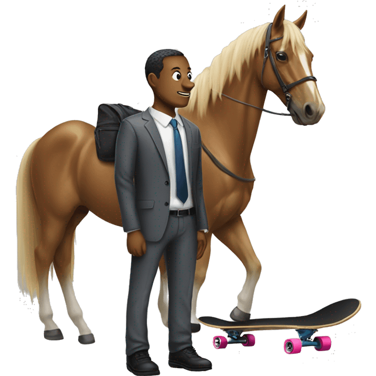 Business man with horse head and a skateboard emoji