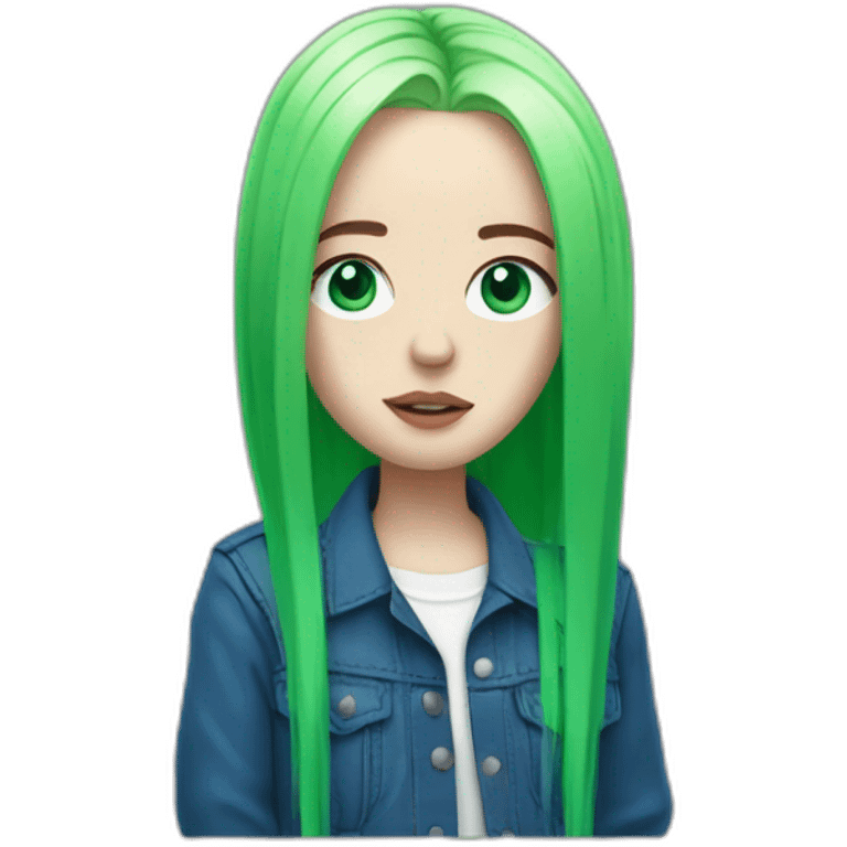 Billie eilish with green hairs and blue eyes emoji