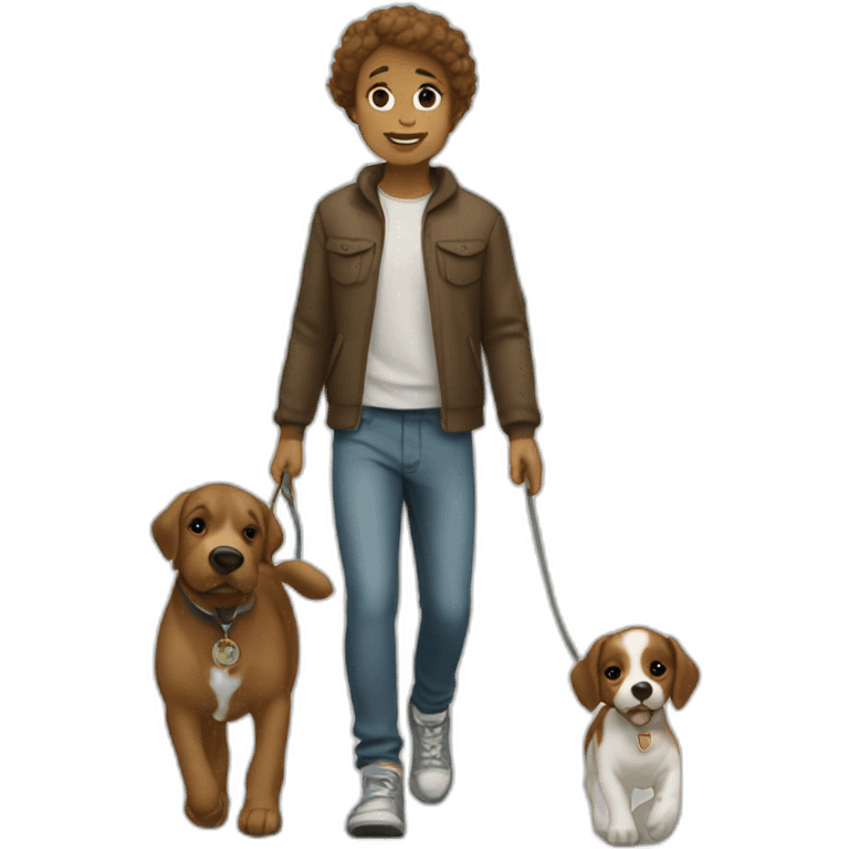 white kid brown hair walks with puppy emoji