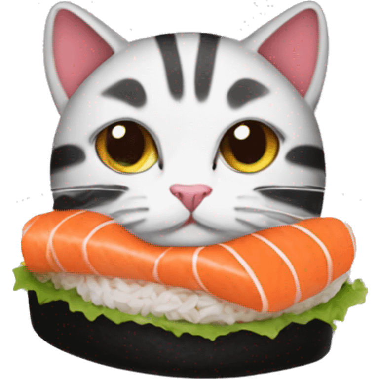 cat wearing a hat made of sushi emoji