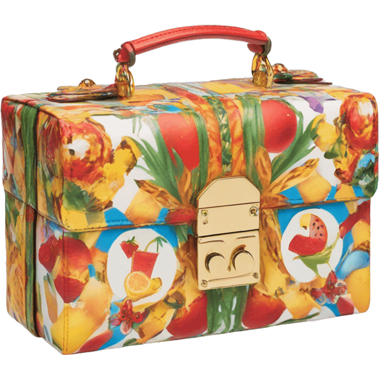 Dolce and Gabbana small box bag with colourful summer print and golden detais 2023 emoji