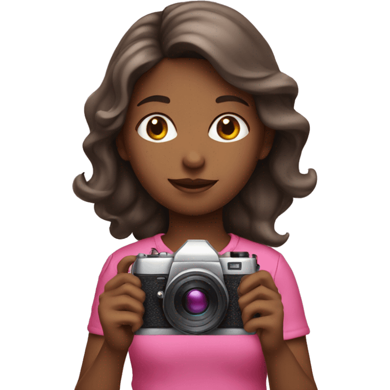 Girl with pink camera emoji