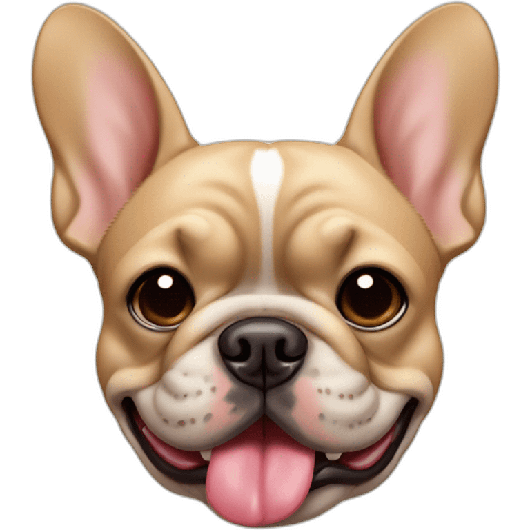 head shot of chunky tan french bulldog with tongue out emoji