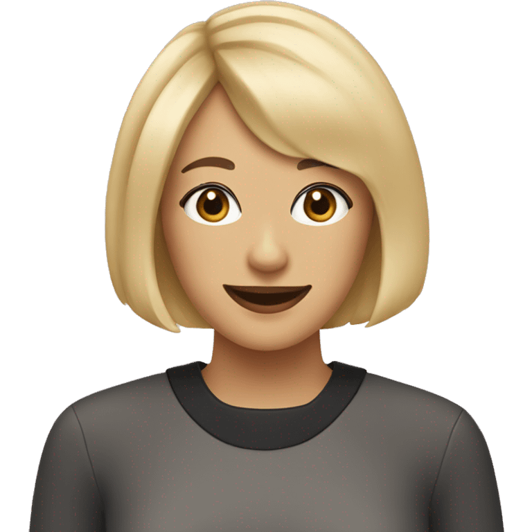 Smiling woman with a blonde bob haircut and bangs with a black curly haired dog with a white chin emoji