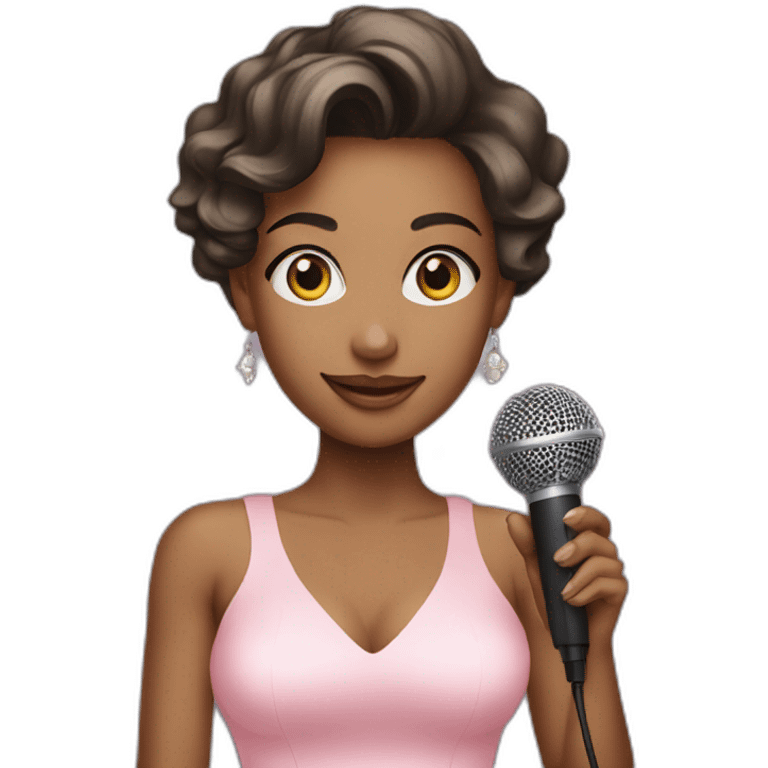 pretty Woman Wearing A Fancy baby pink Dress, Holding a Microphone  emoji