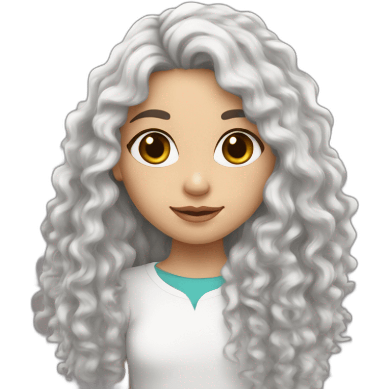 White skin color pakistani girl with black frizzy long hair emoji