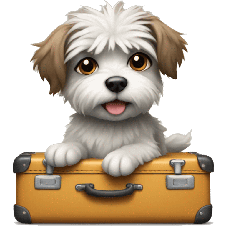 Sitting small scruffy dog suitcase with suitcase  emoji