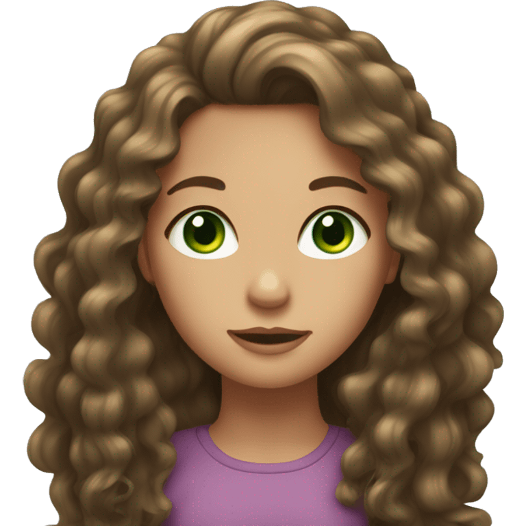 girl with long lcurly brown hair and green eyes emoji