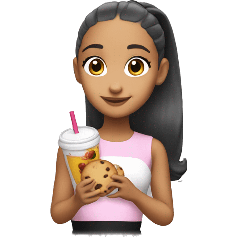 ariana grande holding a cookie and juice emoji