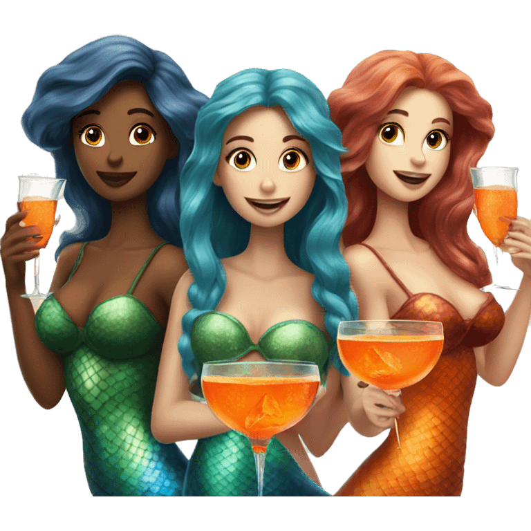 Three beautiful mermaids drinking aperol emoji