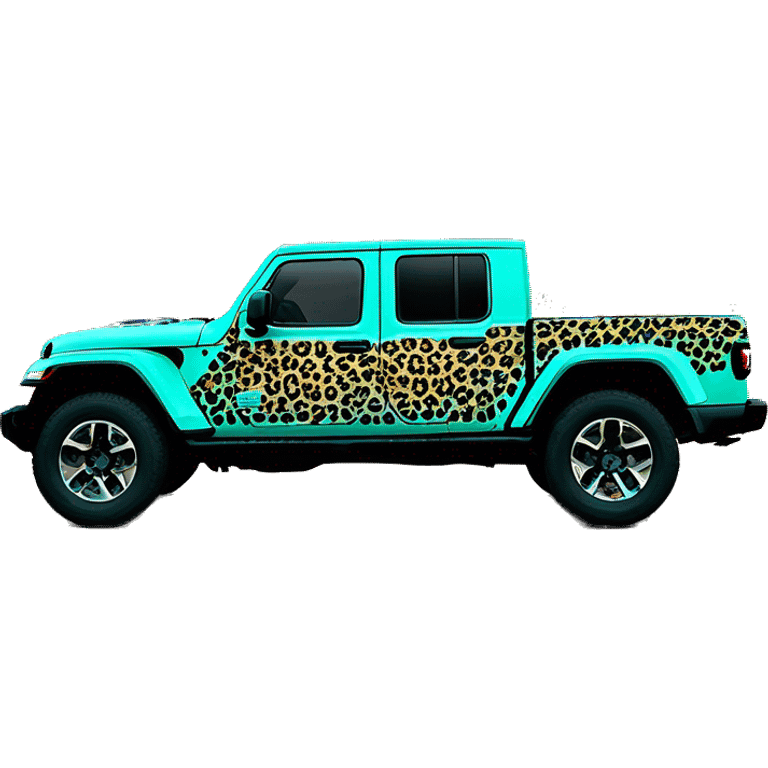 Realistic Full length teal leopard print pattern overlay on Jeep Gladiator truck. emoji