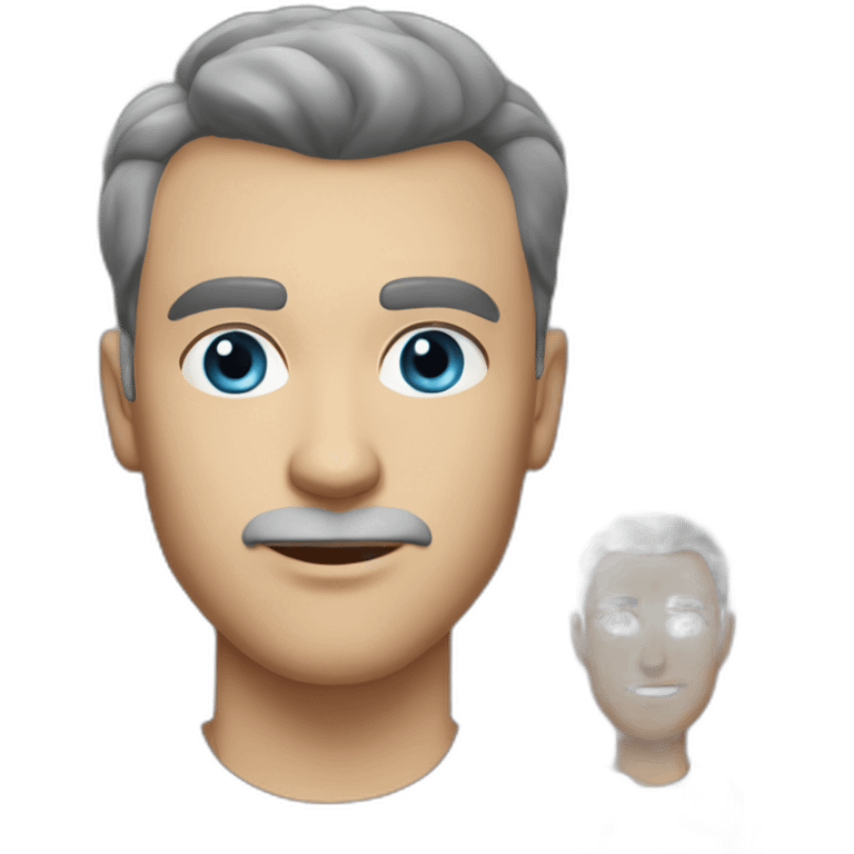 Scandinavian man, blue eyes, dark grey hair, short hair on the sides, more hair on the top large lips, slim face, dark tshirt, light eyebrows emoji