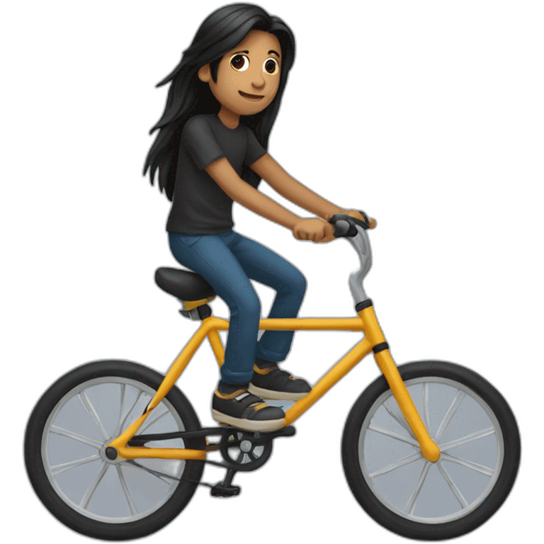 A boy with black long hair riding a bike  emoji