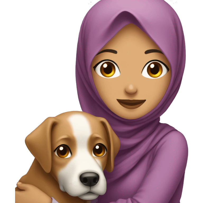 pretty woman with hijab hugging a dog emoji