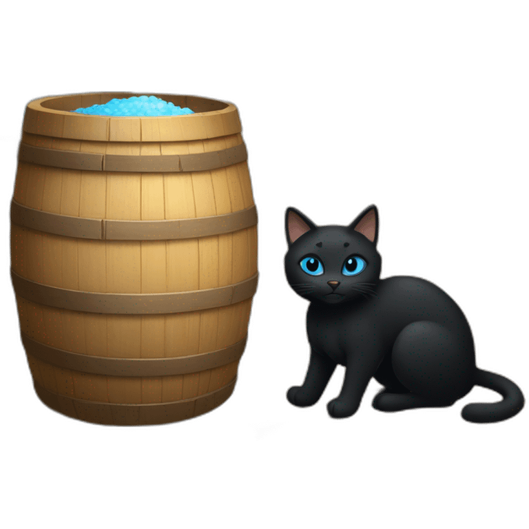 a black cat with blue eyes who sits in a village bathhouse with an oak broom and drinks kvass emoji