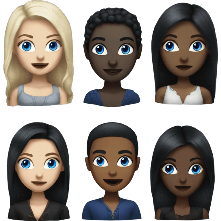 Blue eyes, light skin, black hair, women vampire emoji