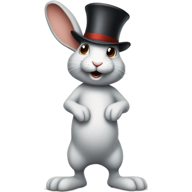 rabbit stands on two legs with a hat emoji