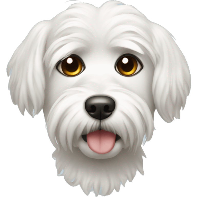 maltese dog with drown around his eyes and nose emoji