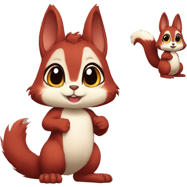 Cute, Chibi, Kemono-style, Anthro, Fur-Sona, Dark-Red, Squirrel-Rabbit-hybrid-Fakémon, full body emoji