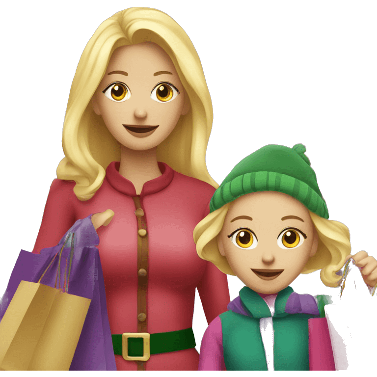 Blond Mom and daughter Christmas shopping emoji