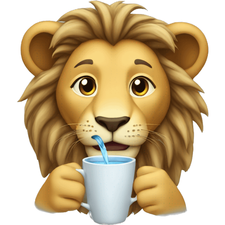 lion drinking water from cup emoji