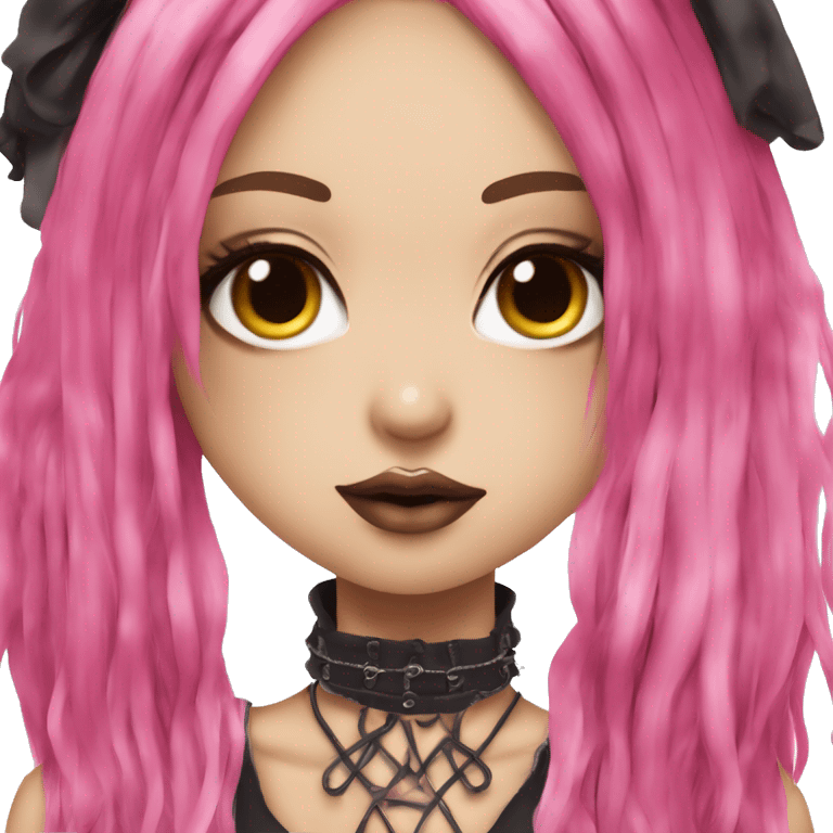 hime gyaru girl, hot pink and brown split-dyed hair, dark makeup, punk clothes emoji