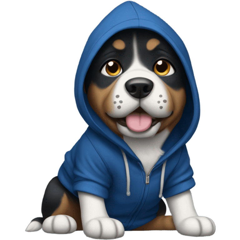 Dog wearing dark blue hoodie emoji