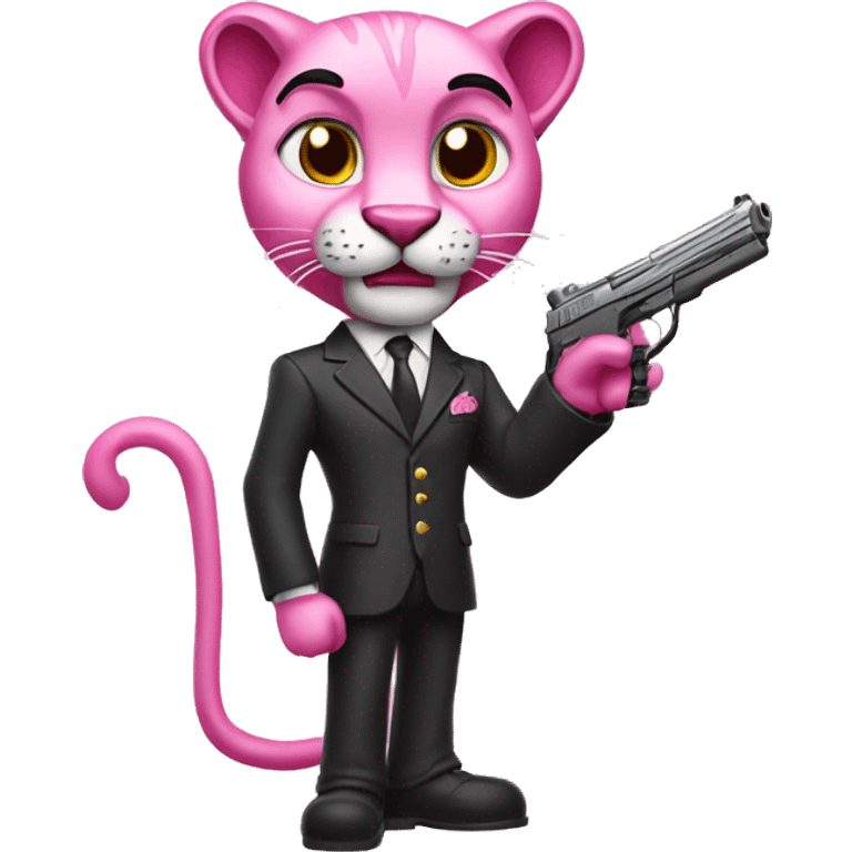 pink panther with toy gun and suit emoji